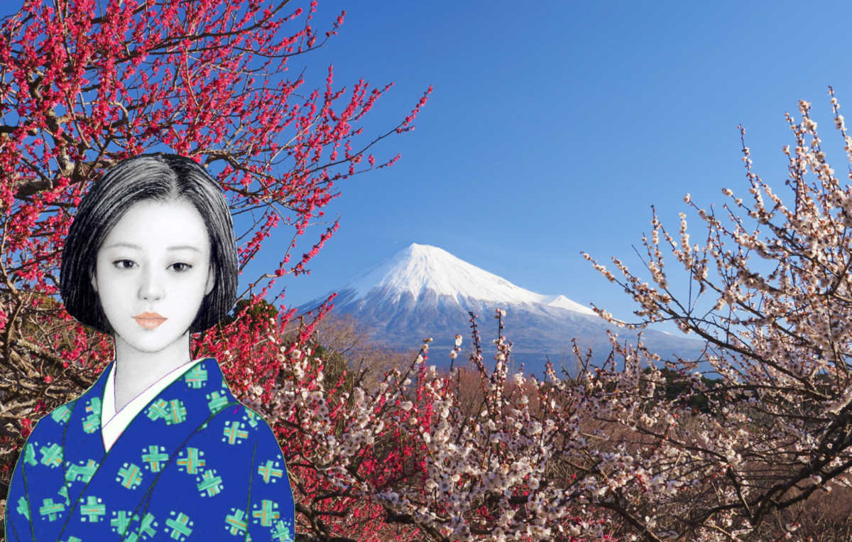 ちさとと梅と富士山　 　　　　二月中旬の岩本山公園から 