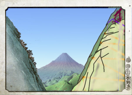 大山と丹沢山地の間に大渓谷がありその奥に富士山がいます