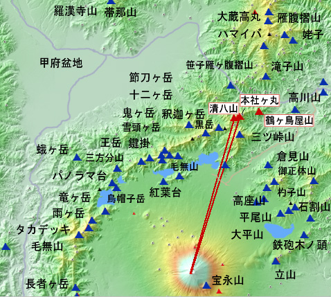 清八山と富士山の地図