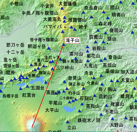 滝子山と富士山の地図