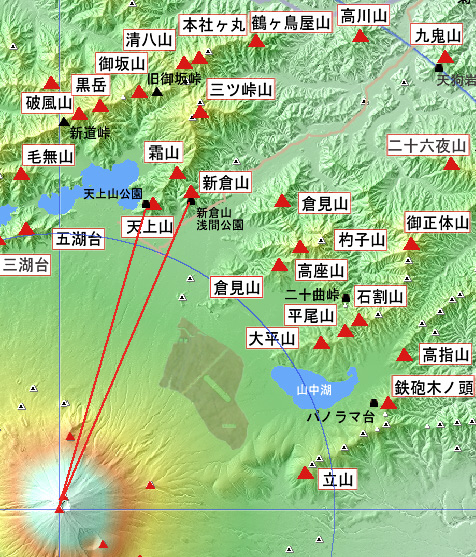 新倉山と富士山の地図