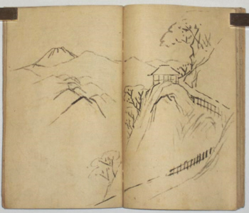 「旅中 心おほへ」の「犬目峠の写生と思われる図」