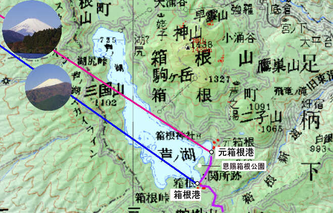 芦ノ湖から富士山展望の地図