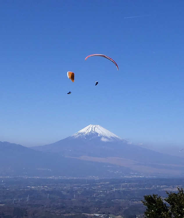 玄岳からの富士山とパラグライダー