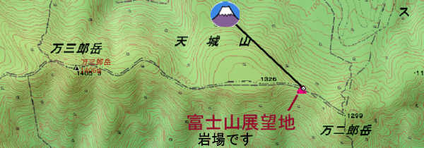 万二郎岳から下山して6分で、富士山展望地の地図