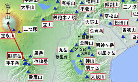 富士山と越前岳の地図