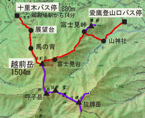 越前岳登山コース地図