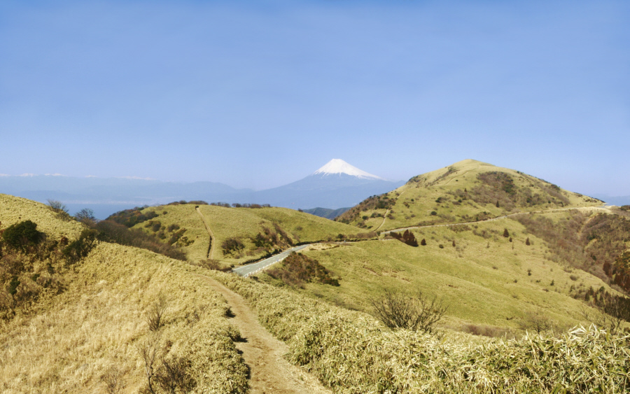 古稀山付近からの達磨山と駿河湾と富士山　壁紙用