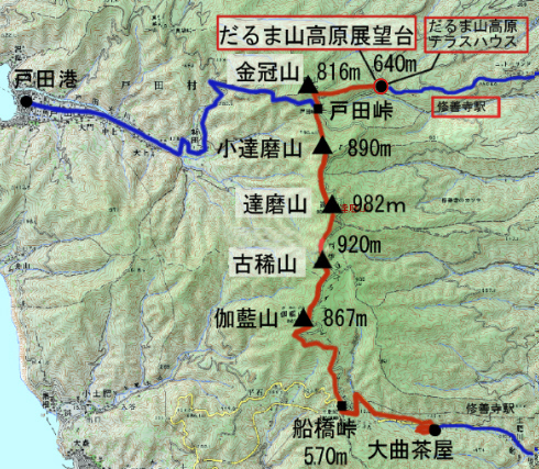 金冠山、達磨山の登山コ－ス